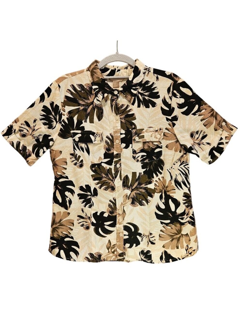 White Stag Blouse Womens M Hawaiian shirt linen blend vacation cruise breathable